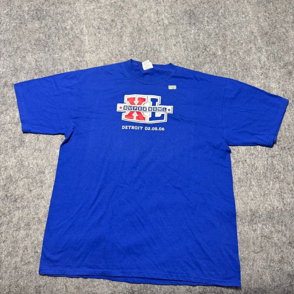 Vintage 00s Y2K NFL Mens T-Shirt Size XL Blue Super Bowl 40 Crew Neck Graphic